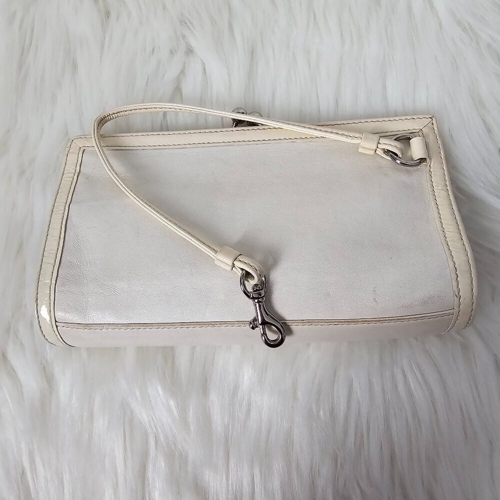 Coach Soho Rare Kisslock Framed Vintage Leather Ivory Clutch Wristlet Bag - Picture 9 of 12